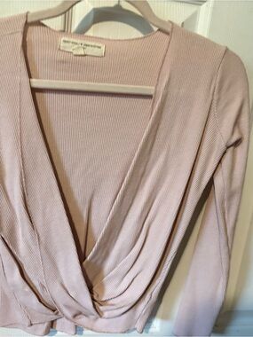 Urban Outfitters Dusty Pink Ribbed Wrap-Front Long Sleeve Top